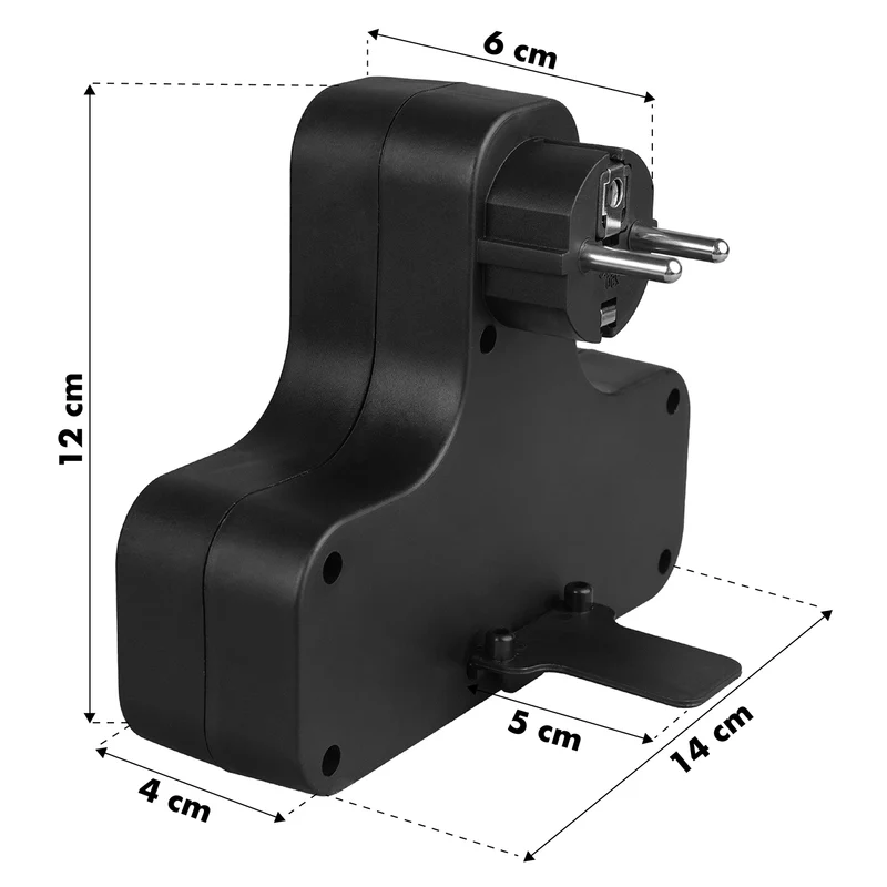 Maclean eluttag, fyrdubbelt med på/av-brytare, stabiliseringsfot, schuko-typ, 2x2,5A, 2x16A, MCE224 G/B
