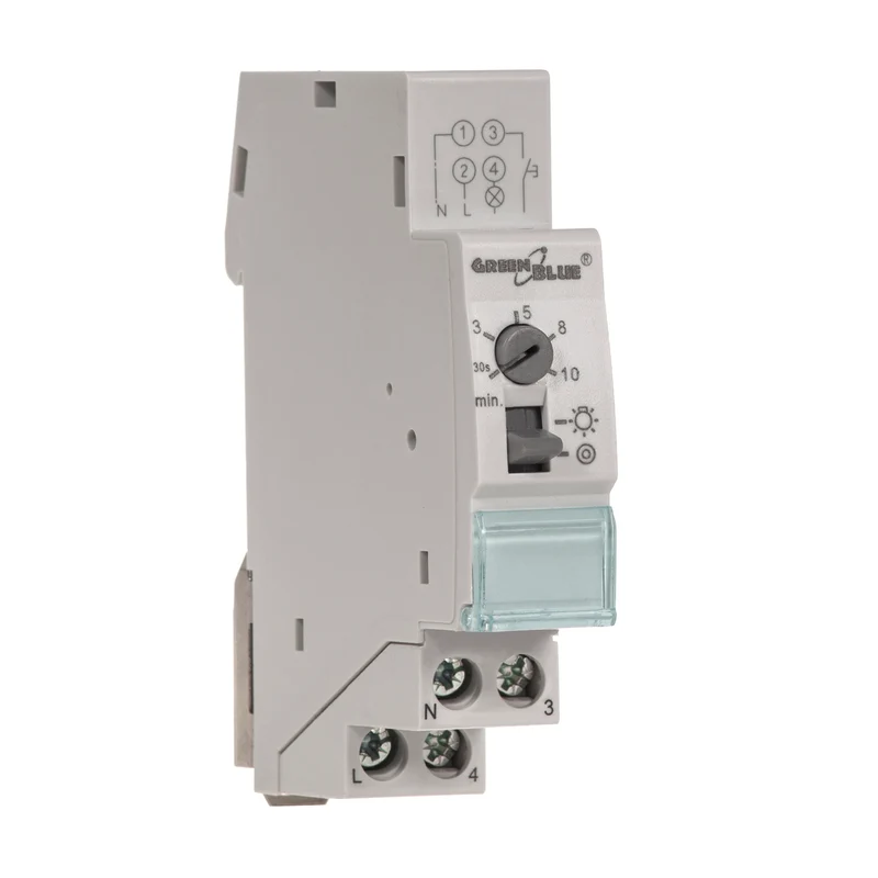 GreenBlue DIN-skenmonterad automatisk trappstyrning, justerbar mellan 30s-10m, max 2300 W, GB114