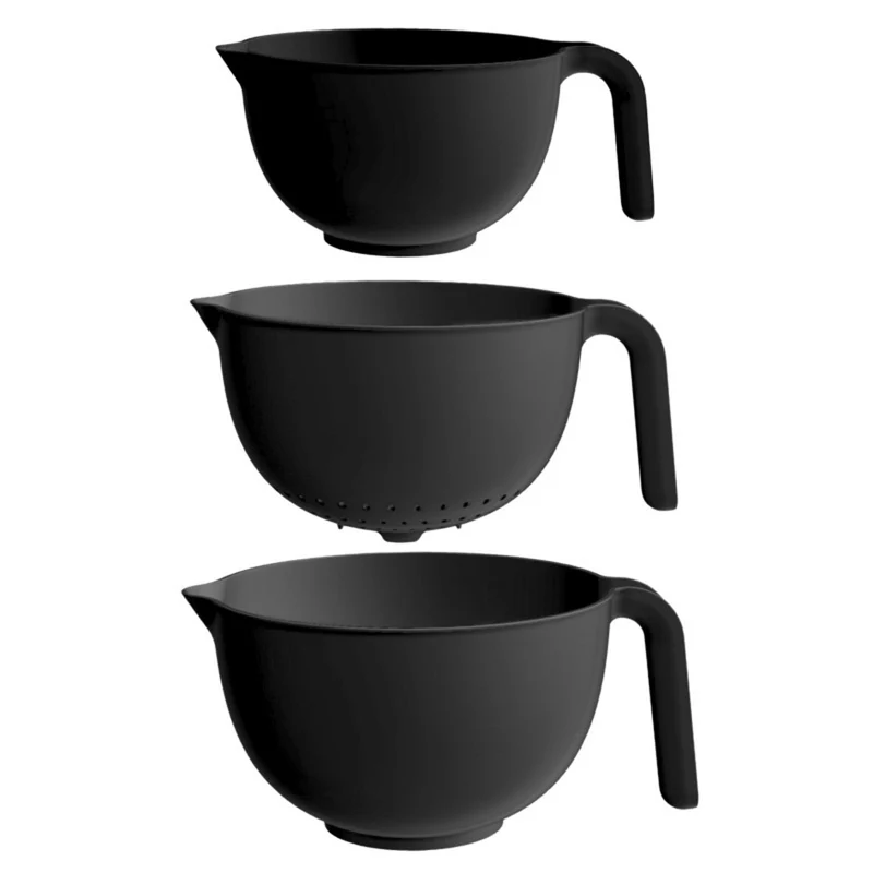 Practic set, 2x skål, durkslag, med handtag, mörk grafit, 10034392