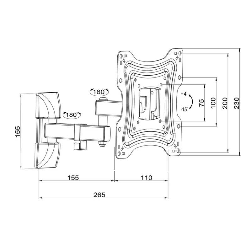 ART TV-fäste, 10-42'', 15kg, svart, VESA 200x200, AR-83