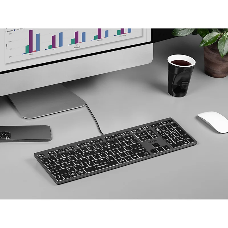 A4tech FX60H QWERTY Speltangentbord 12 Multimedianavigeringsknappar 2 USB Plug & Play-Portar USB-Kontakt Trådbunden Kabellängd 1,5 m (Vit Bakgrundsbelysning)