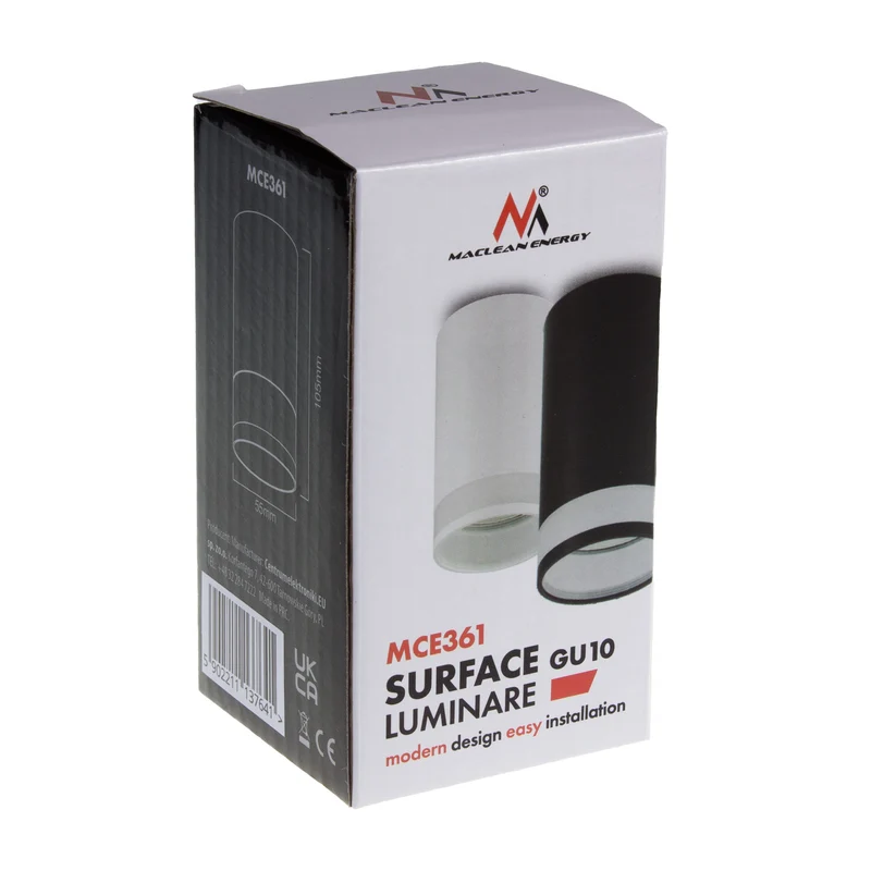 Maclean utanpåliggande armatur/rör, spot, rund, aluminium, GU10, 55x105mm, vit, MCE361 W
