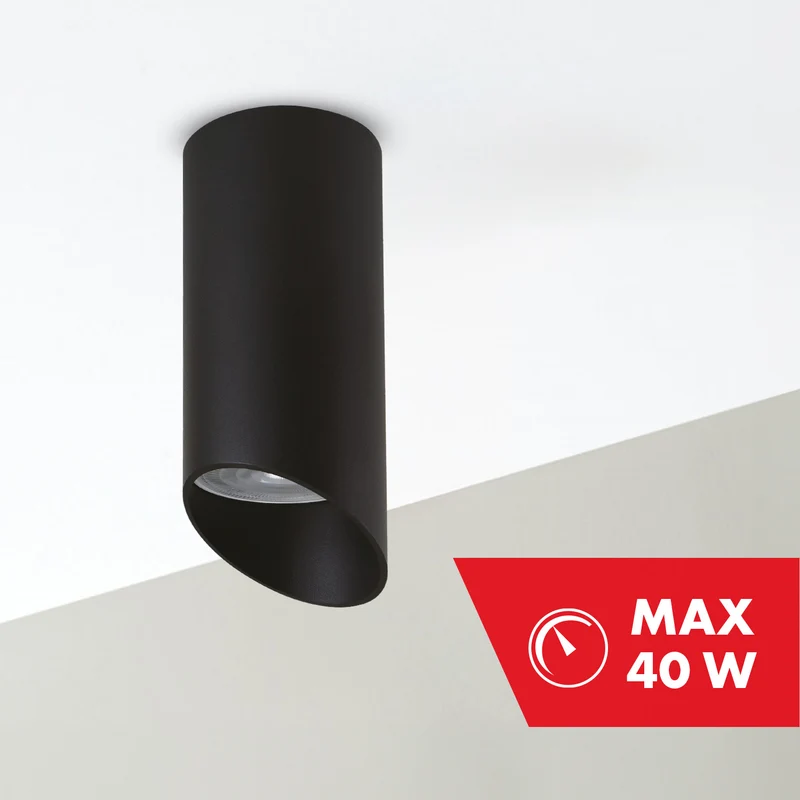 Maclean utanpåliggande armatur/rör, spot, rund, aluminium, GU10, 55x130mm, svart, MCE360 B