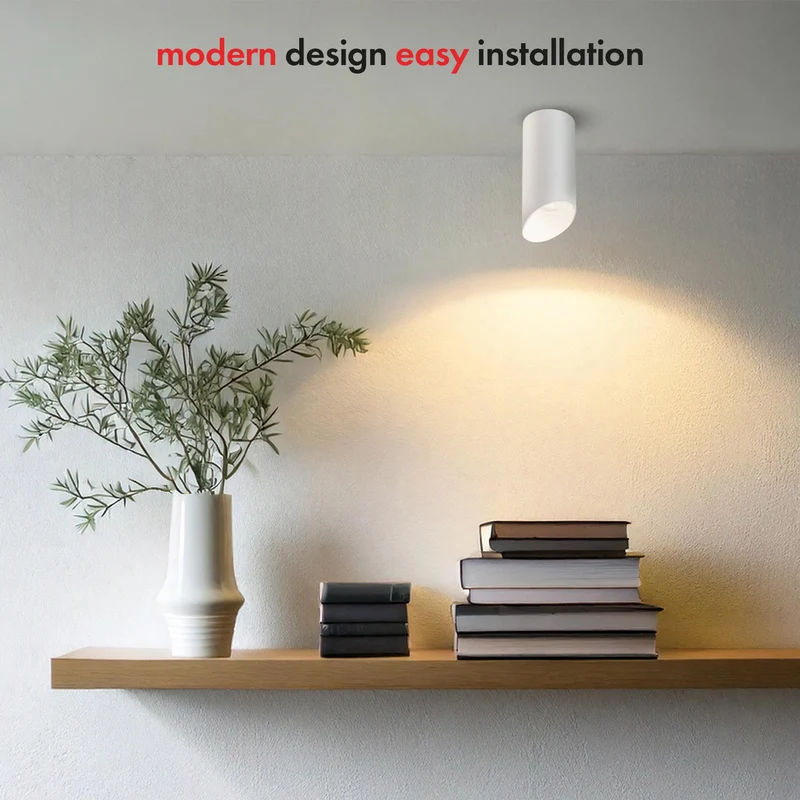 GU10 55x130mm Spotlight in Aluminum, Surface-Mounted, White