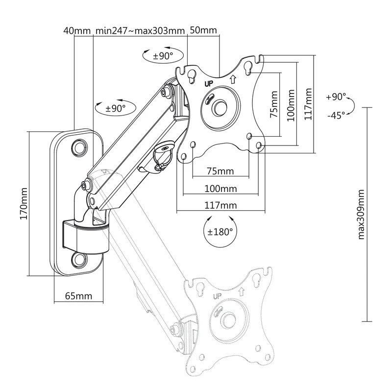 Maclean Monitor Wall Mount, 17-27'', max 7 kg, MC-458