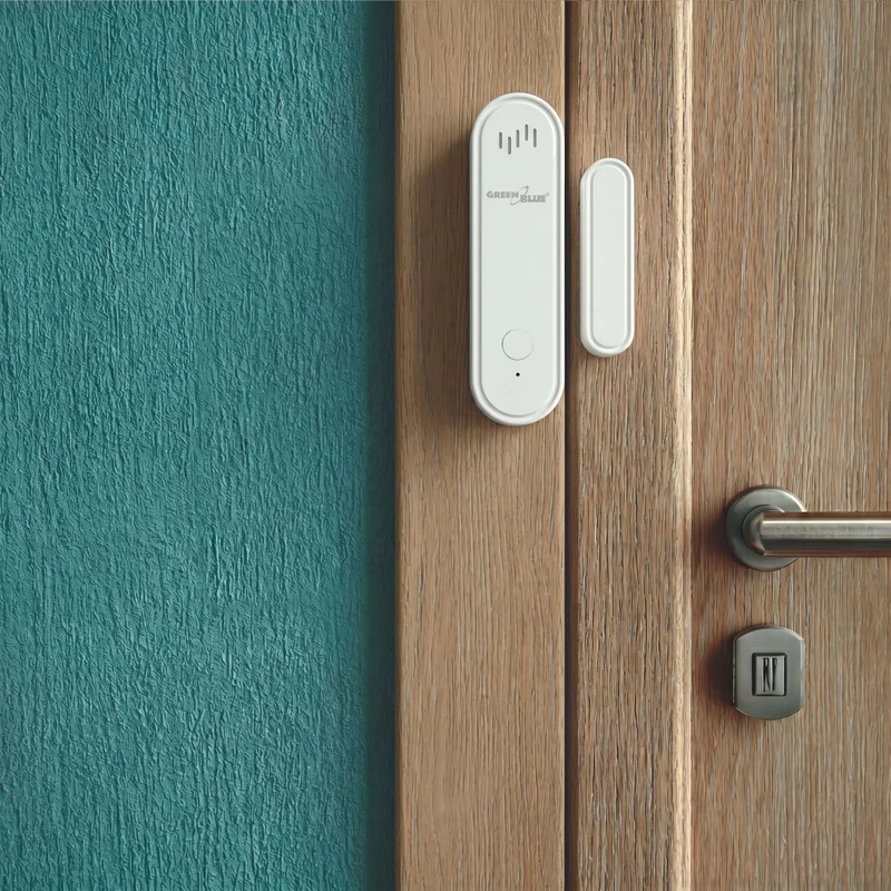 Trådlös kontaktor/öppningssensor med WiFi från GreenBlue, Android/iOS, för dörrar/fönster, 3,0 V DC, LR03x2, med larm, GB478