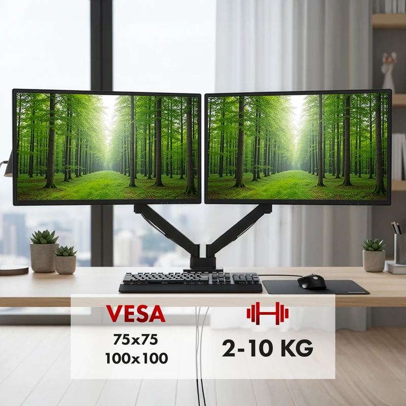 Fäste för 2 Maclean-skärmar, gasfjäder, 17"-32", 2-10 kg, svart, MC-134