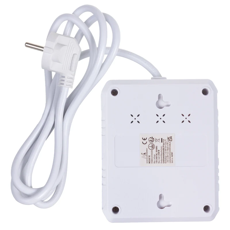 Maclean grenuttag, förlängningskabel 2 uttag + 3xUSB, 110-240V AC 50/60Hz, 2,1A max 2500W, 1,5m, vit, MCE387 W