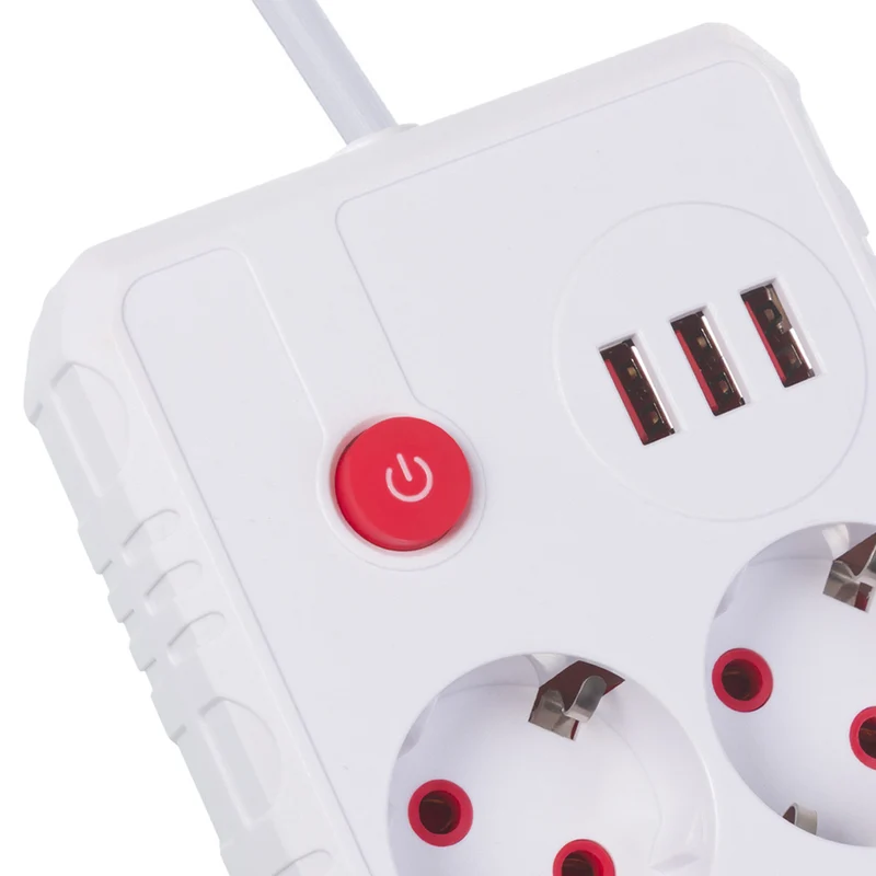 Maclean grenuttag, förlängningskabel 2 uttag + 3xUSB, 110-240V AC 50/60Hz, 2,1A max 2500W, 1,5m, vit, MCE387 W