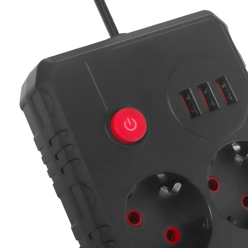Maclean grenuttag, förlängningskabel 2 uttag + 3xUSB, 110-240V AC 50/60Hz, 2,1A max 2500W, 1,5m, svart, MCE387 B
