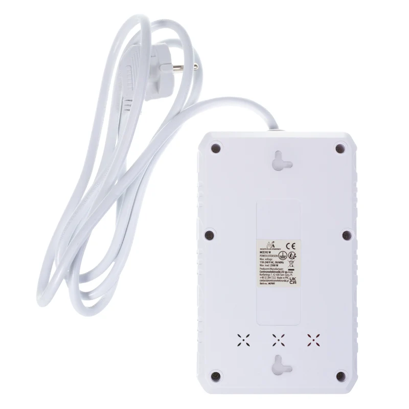 Maclean grenuttag, förlängningskabel 4 uttag + 3xUSB, 110-240V AC 50/60Hz, 2,1A max 2500W, 1,5m, vit, MCE392 W