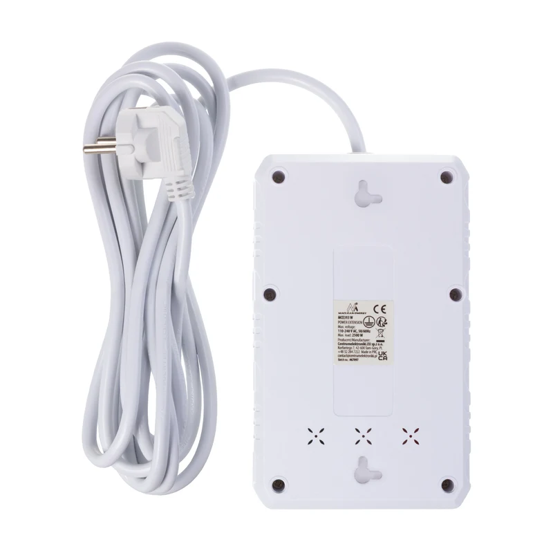 Maclean grenuttag, förlängningskabel 4 uttag + 3xUSB, 110-240V AC 50/60Hz, 2.1A max 2500W, 3m, vit, MCE393 W