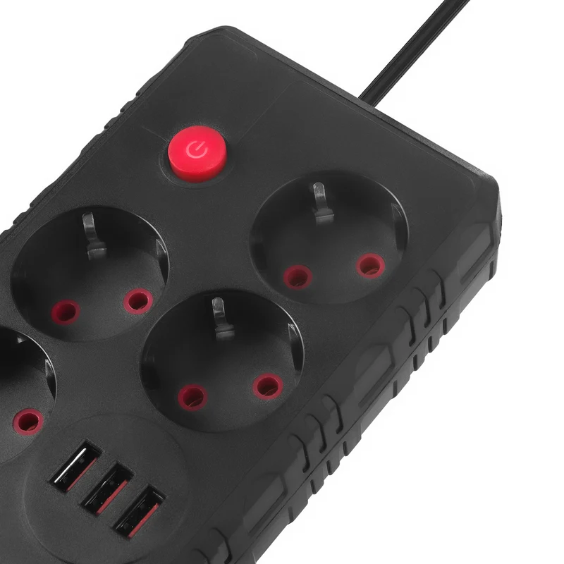 Maclean grenuttag, förlängningskabel 4 uttag + 3xUSB, 110-240V AC 50/60Hz, 2.1A max 2500W, 3m, svart, MCE393 B