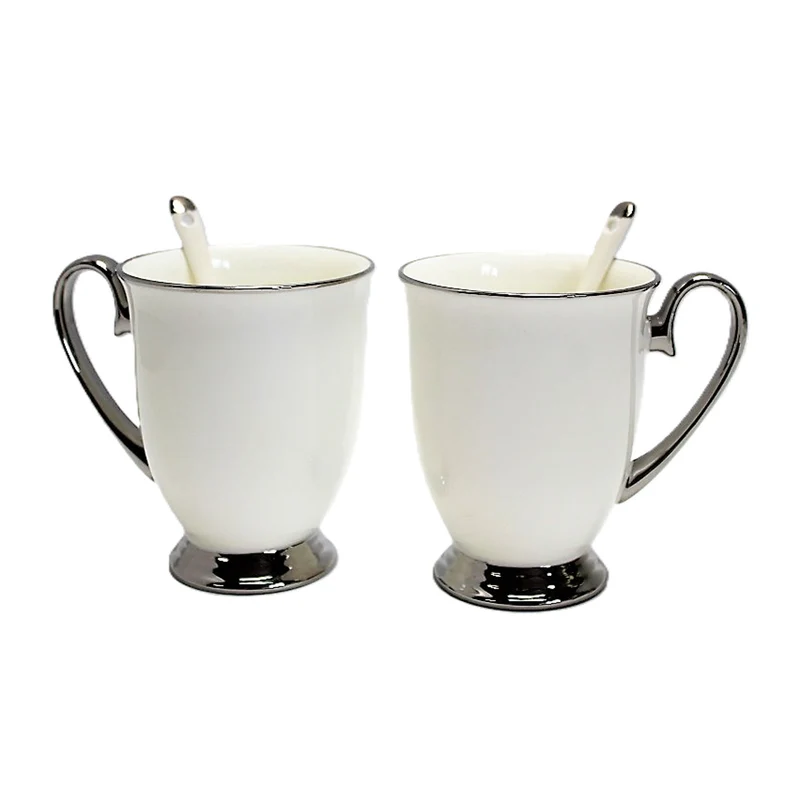 Vita muggar 2 st Kromade handtag, teskedar, Porslin, Elegant, Drottning Isabel