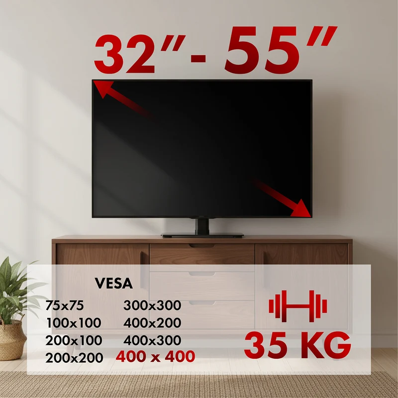 Universal TV-stativ Maclean, för RTV-skåp, stativ, max. 35 kg, rotation 20 grader, för TV 32-55", MC-132