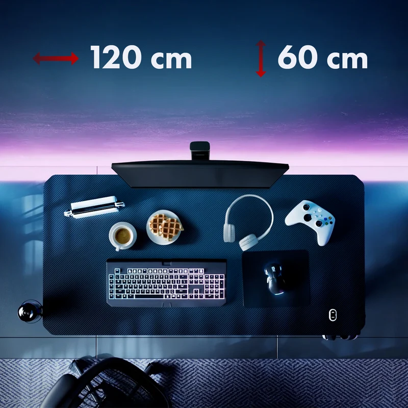 NanoRS gamingbord, svart, med hörlurs- och mugghållare, max. 75kg, mått 1200x600x750mm, RS101