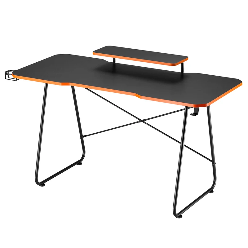 Gamingbord med monitorhylla NanoRS, 50kg max, höjd 850mm, svart, RS170+Kabelarrangör / bordsgaller Nano RS, 1345mm, svart och röd, RS125