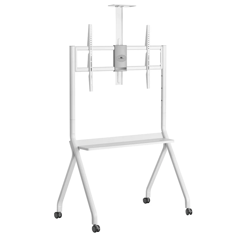 Maclean TV-stativ / vagn, kamerahylla, på hjul, 55-100", maxlast 120kg/10kg hylla, max. VESA 900x600, vit, MC-114 W