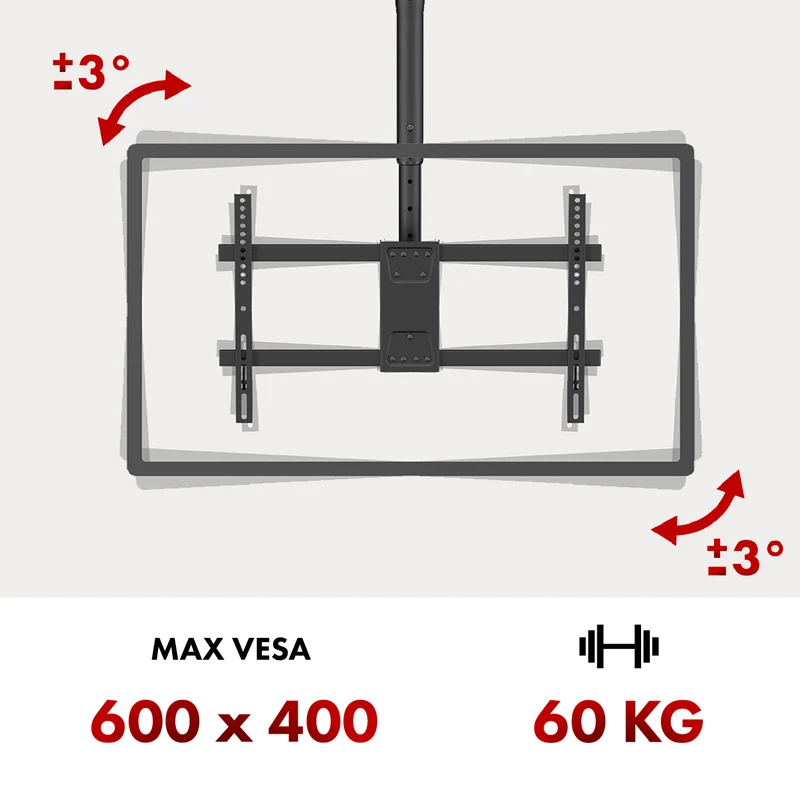 Takfäste för Maclean TV, max. belastning 60 kg, 43-86", max VESA 600x400, MC-112 B