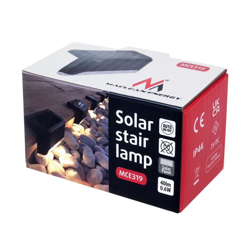 4x Maclean LED-solcellslampa för trappor IP44, 4000K, Ni-MH 100 mAh, 80x45x45mm, skymningssensor MCE319