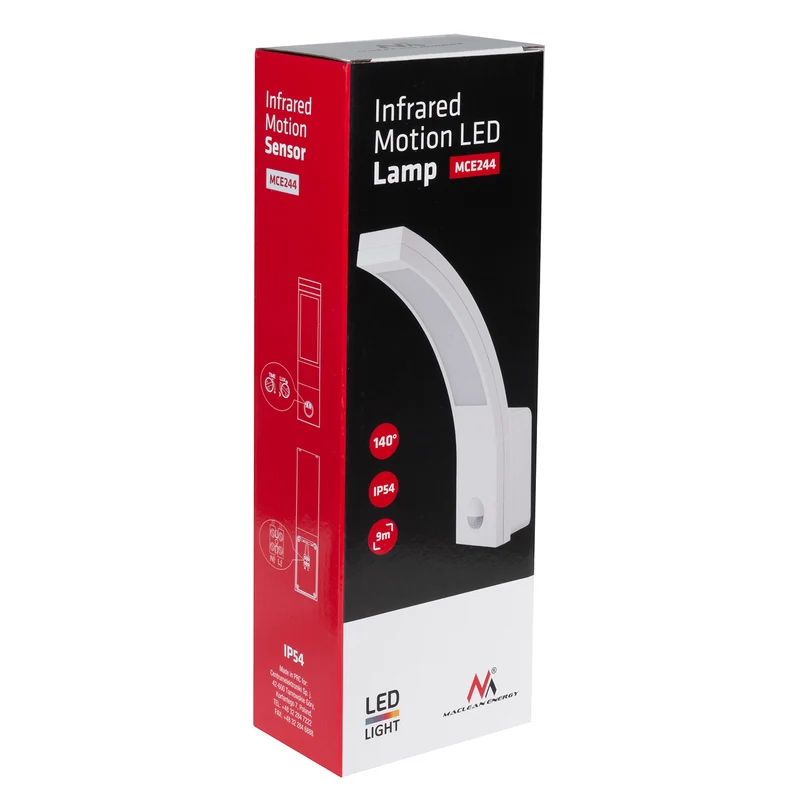 Maclean rörelsesensor LED-lampa, PIR rörelsesensor, vit, 10W, IP54, 750lm, neutralvit (4000K) MCE244 W