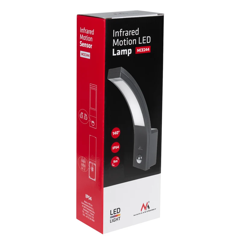 Maclean rörelsesensor LED-lampa, PIR rörelsesensor, grå, 10W, IP54, 750lm, neutralvit (4000K) MCE244 GR, 2 st
