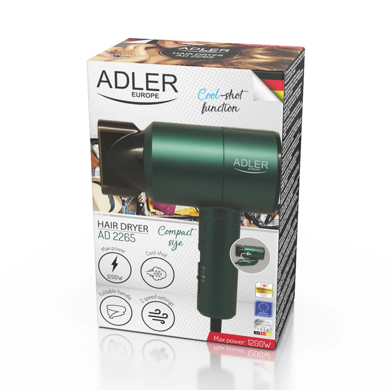 Liten torktumlare 1200W Adler AD 2265 med vikbart handtag
