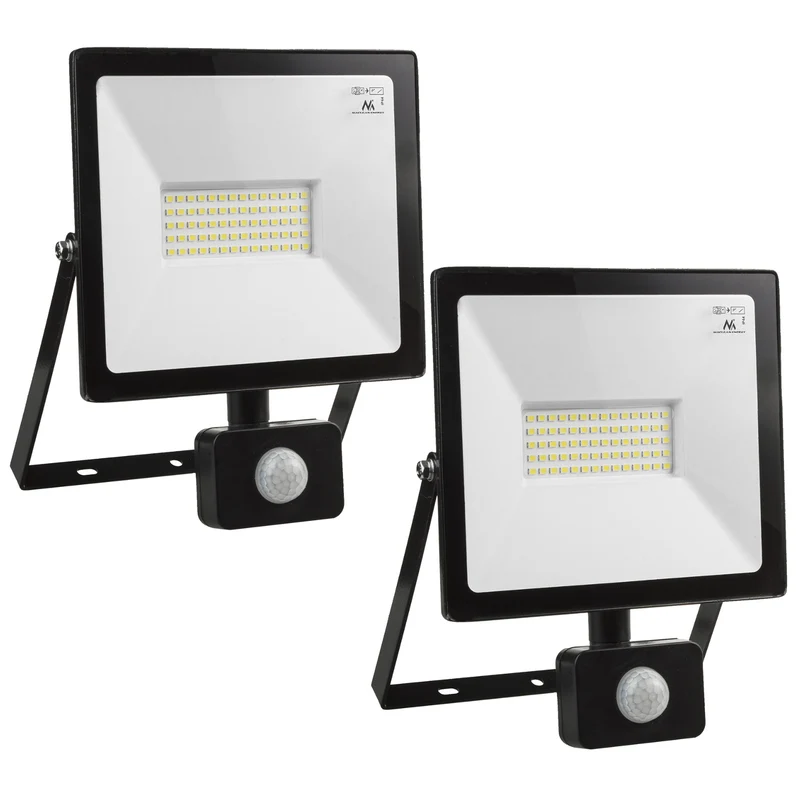 2x LED-strålkastare med Maclean-rörelsesensor, slim 50W, 4000lm, varmvit (3000K), IP44, MCE650 WW PIR
