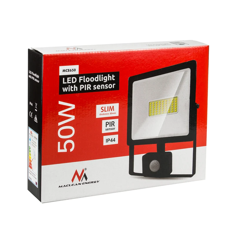 2x LED-strålkastare med Maclean-rörelsesensor, slim 50W, 4000lm, varmvit (3000K), IP44, MCE650 WW PIR