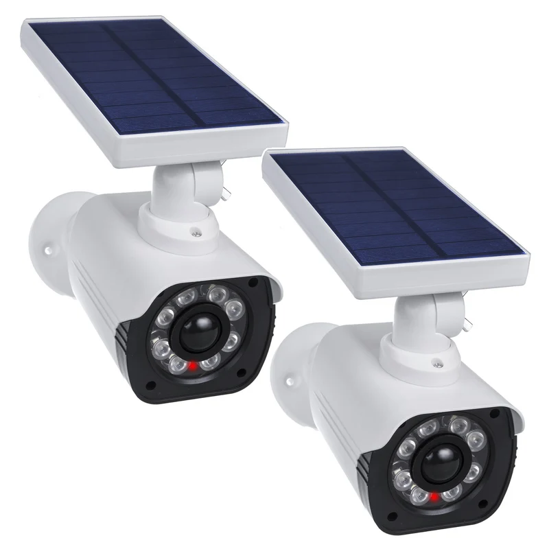 Solcellsdrevet kameraattrapp, blinkande lysdiod, rörelsesensor, LED-belysning, gratis klistermärke, SOL1800S, 2 stycken