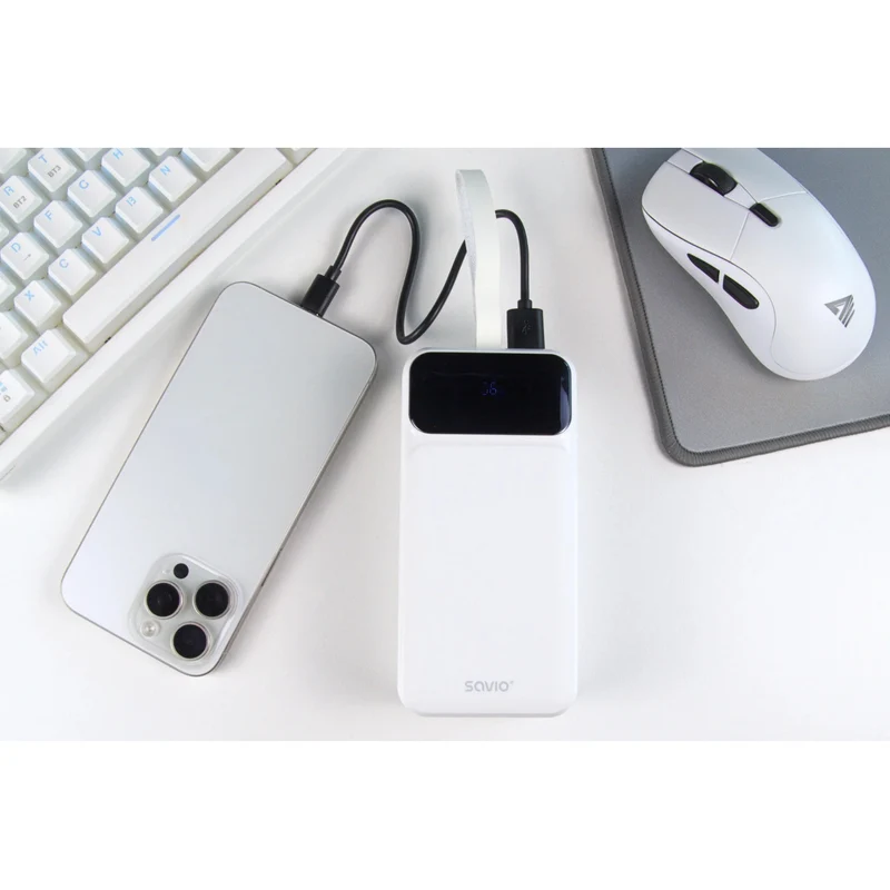 Powerbank SAVIO, 2 portar USB, 1 port USB-C, snabbladdning, strömförsörjning, SAVBA-11