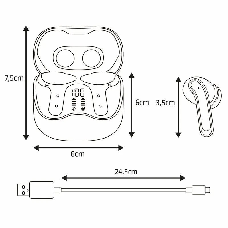 Audiocore trådlösa hörlurar, hybrid ANC, ENC, 6 mikrofoner, laddningsfodral, Tuya, AC591 PRO