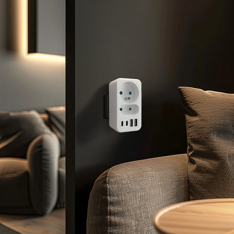 Maclean strömuttag x2 + 4xUSB, splitter med 2 uttag, 2xUSB A, 2xUSB C PD 20W, 1x16A + 1x6A, MCE249 F/W, 2 st