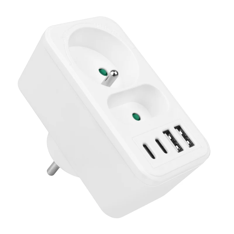 Maclean strömuttag x2 + 4xUSB, splitter med 2 uttag, 2xUSB A, 2xUSB C PD 20W, 1x16A + 1x6A, MCE249 F/W, 3 st
