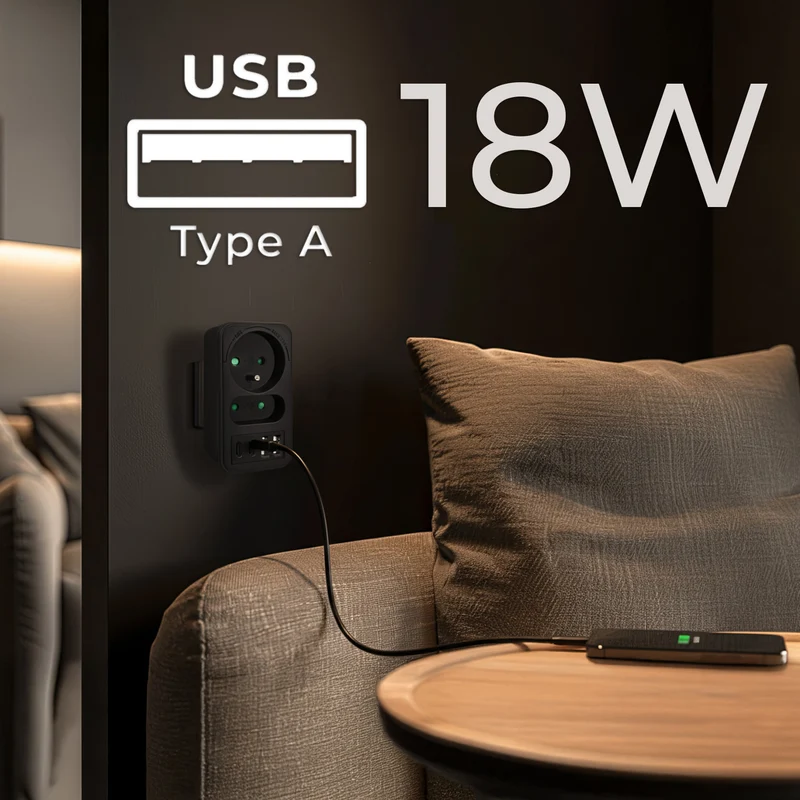Maclean strömuttag x2 + 4xUSB, splitter med 2 uttag, 2xUSB A, 2xUSB C PD 20W, 1x16A + 1x6A, MCE249 F/B, 3 st