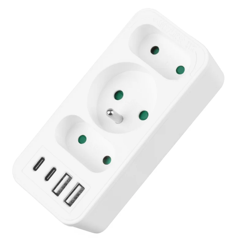 Strömuttag x3 + 4xUSB Maclean, 3-facks splitter, 2xUSB A, 2xUSB C PD 20W, 1x16A + 2x6A, MCE248 F/W, 2 st