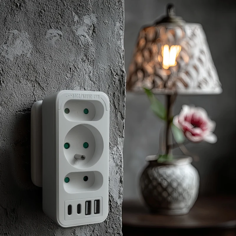 Strömuttag x3 + 4xUSB Maclean, 3-facks splitter, 2xUSB A, 2xUSB C PD 20W, 1x16A + 2x6A, MCE248 F/W, 2 st