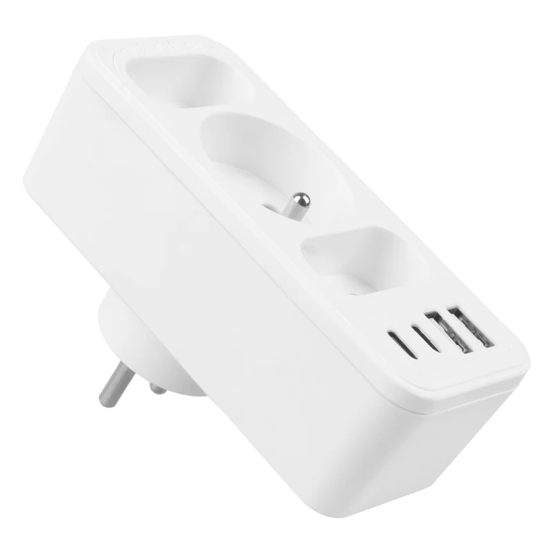 Strömuttag x3 + 4xUSB Maclean, 3-facks splitter, 2xUSB A, 2xUSB C PD 20W, 1x16A + 2x6A, MCE248 F/W, 3 st