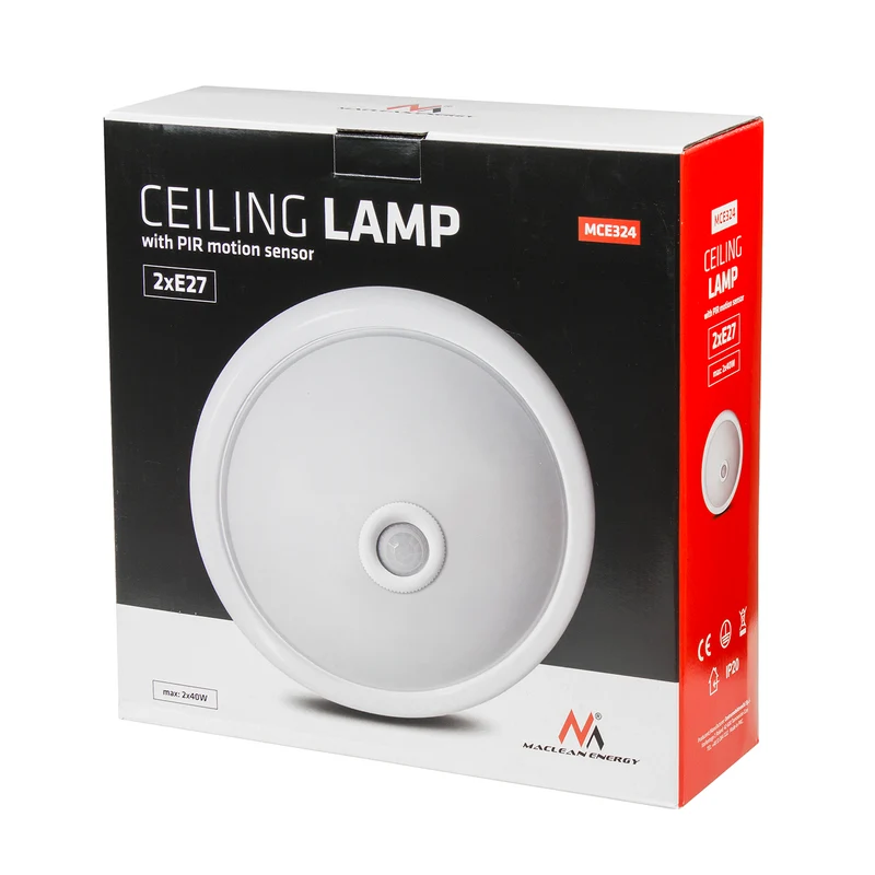 Plafond med PIR-sensor Maclean, tak, med LED-ljuskälla, 2x max. 40W, E27, 220-240V~ 50/60Hz, MCE324 + 2xMCE268