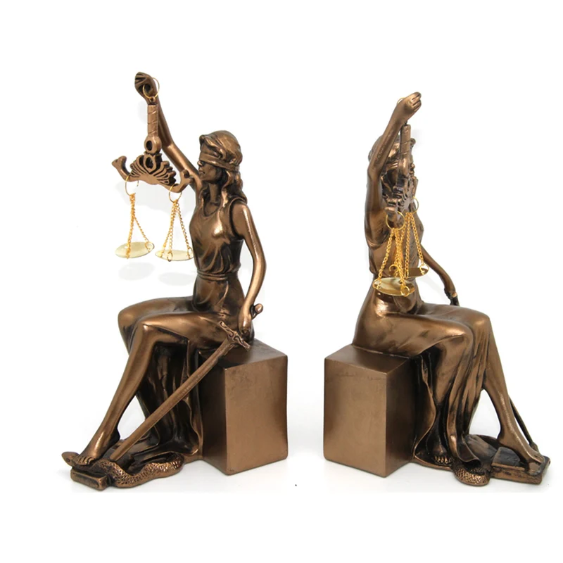Figuriner av Themis med våg och svärd, bokstöd, drottning Isabel, 2 st