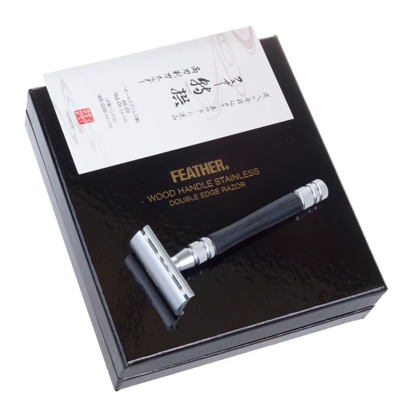 Shaver Feather WS-D2S Razor Blade Shaver Rostfritt Stål Metalldelar Träelement Stand