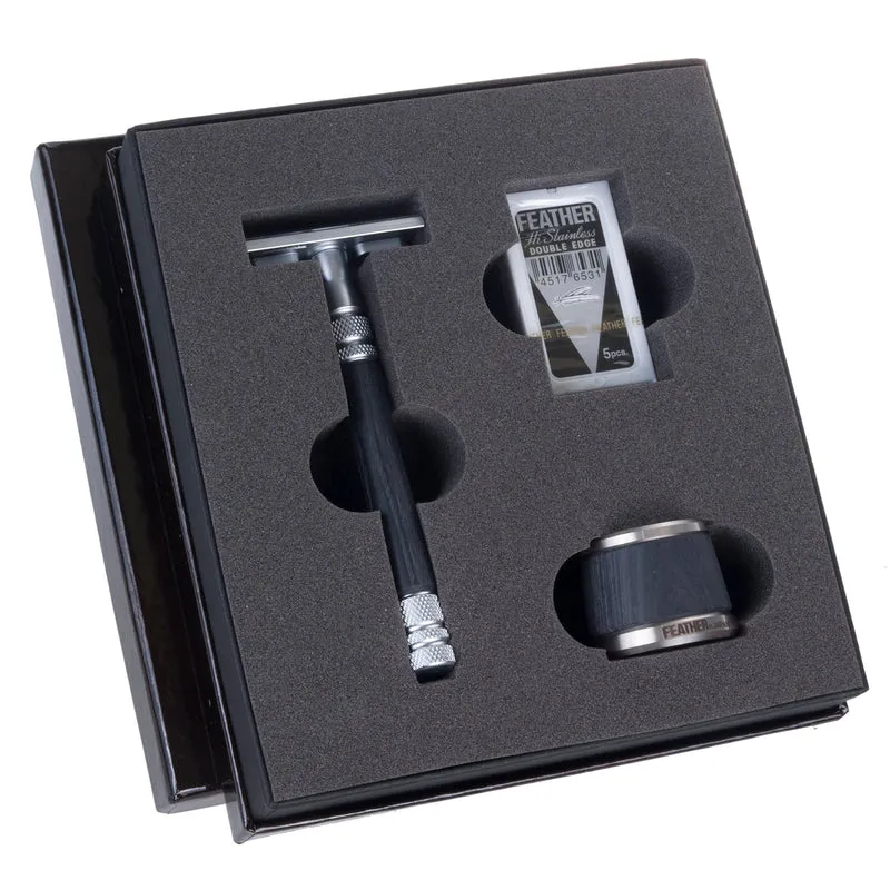 Shaver Feather WS-D2S Razor Blade Shaver Rostfritt Stål Metalldelar Träelement Stand
