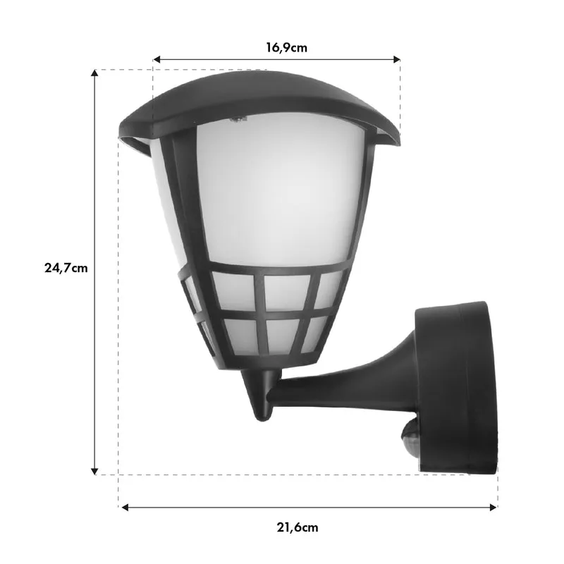 Vägglampa med sensor Maclean MCE518 B 1xE27 svart IP65 max 60W