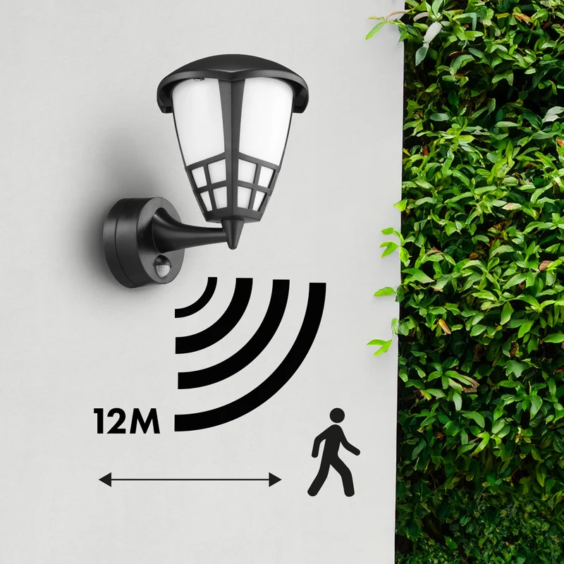 Vägglampa med sensor Maclean MCE518 B 1xE27 svart IP65 max 60W