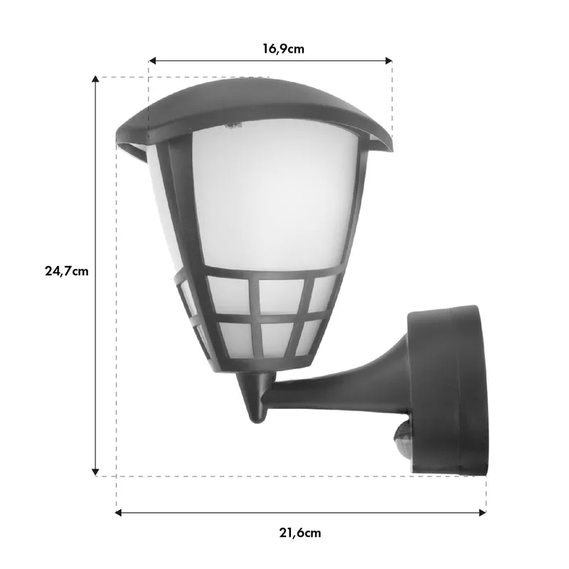 Vägglampa med sensor Maclean MCE518 GR 1xE27 grå IP65 max 60W