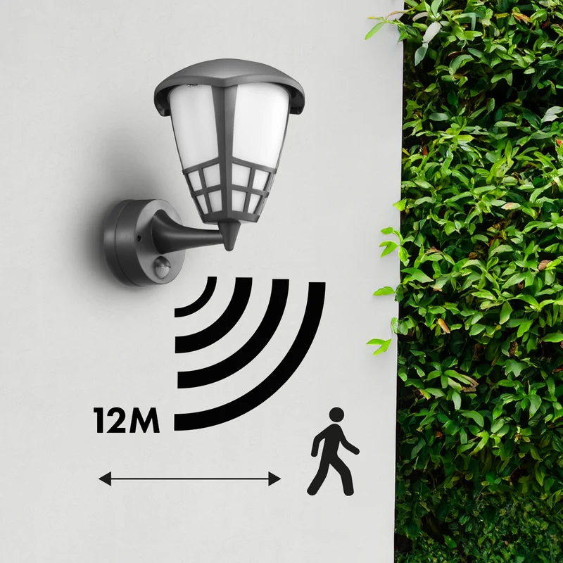 Vägglampa med sensor Maclean MCE518 GR 1xE27 grå IP65 max 60W