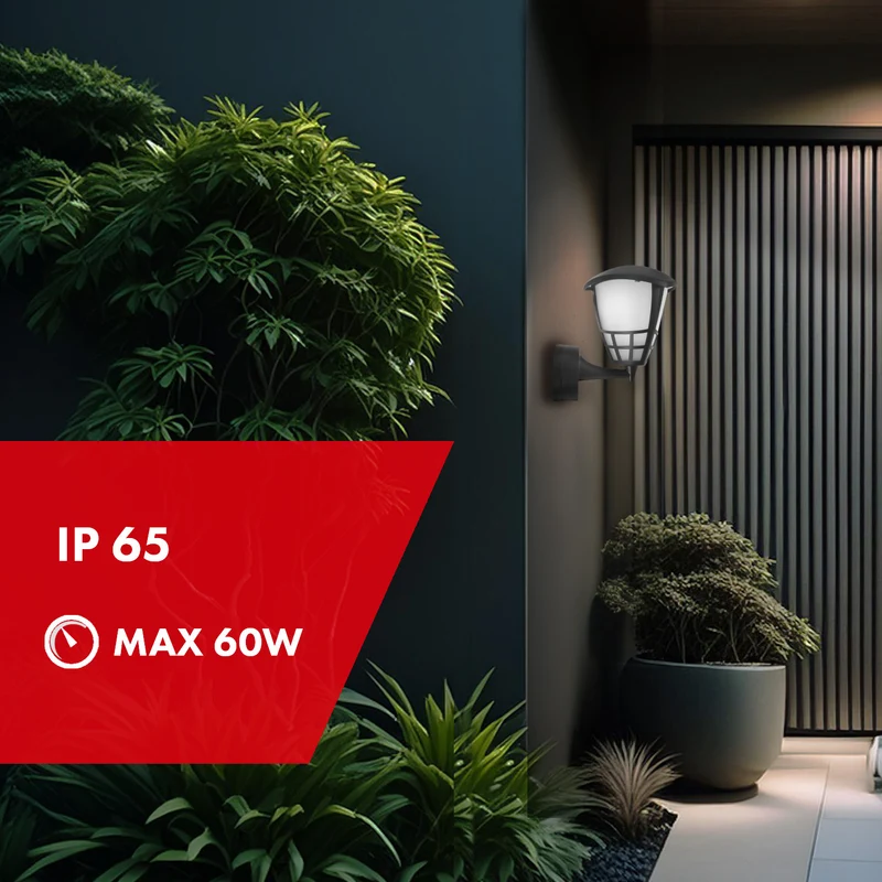 Utomhusvägglampa 1xE27 Maclean MCE519 B svart IP65 max 60W