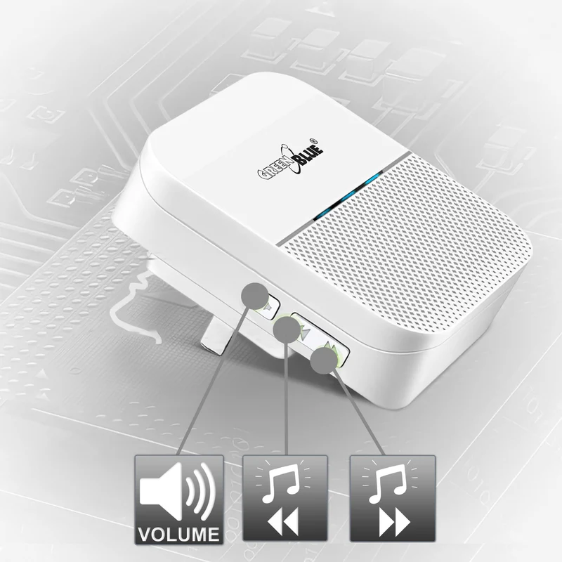 Trådlös dörrsignal, rörelsesensor med 52 melodier, vit, GreenBlue GB212, 230 V, max 58 sensorer