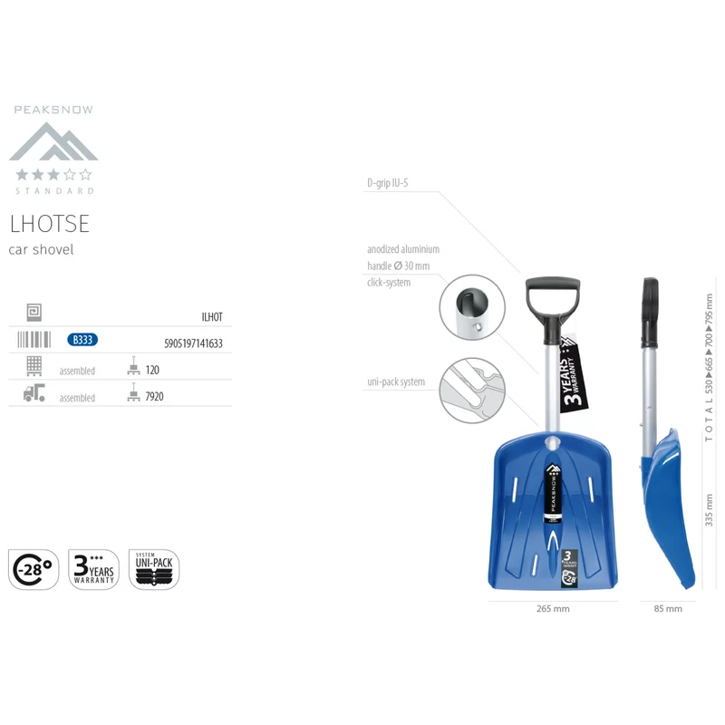 Prosperplast ILHOT-B333 Peaksnow bil snöspade justerbar handtagslängd anodiserad aluminiumblå