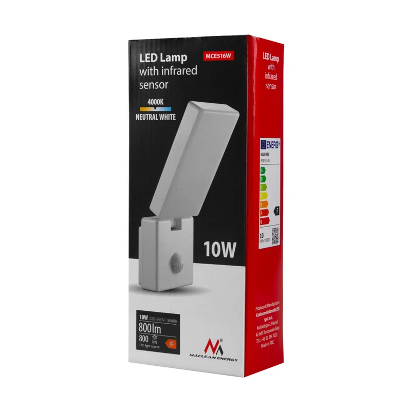 PIR rörelsedetektor LED-lampa vit 10W IP65 800lm 4000K